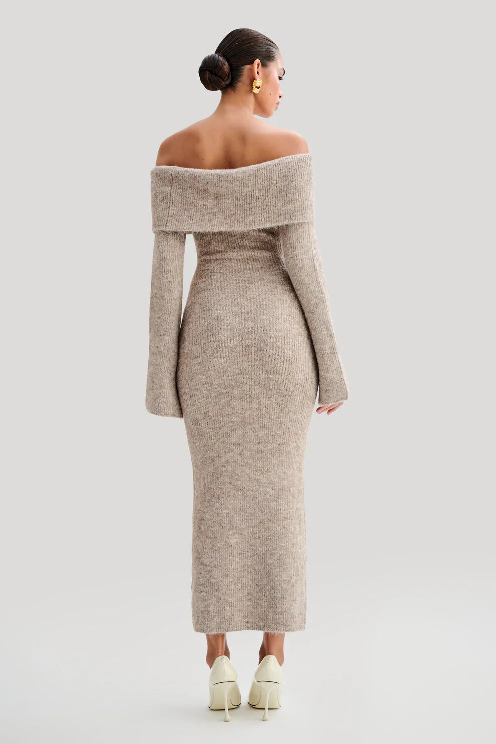 Talia Off-Shoulder Knit Dress - Beige