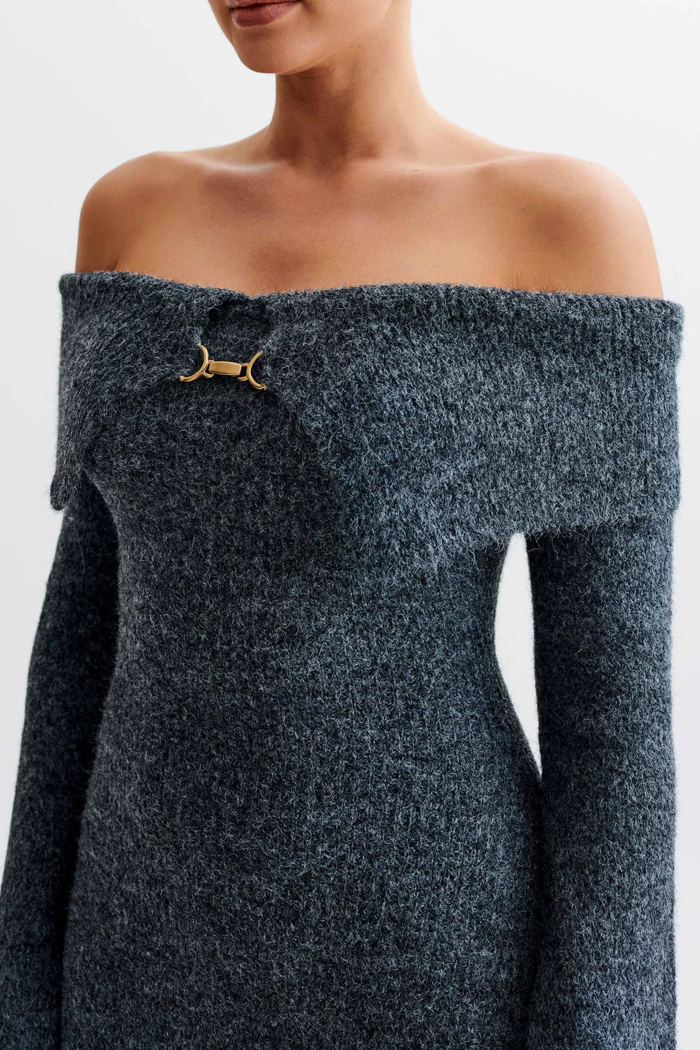 Talia Off-Shoulder Knit Dress - Gray