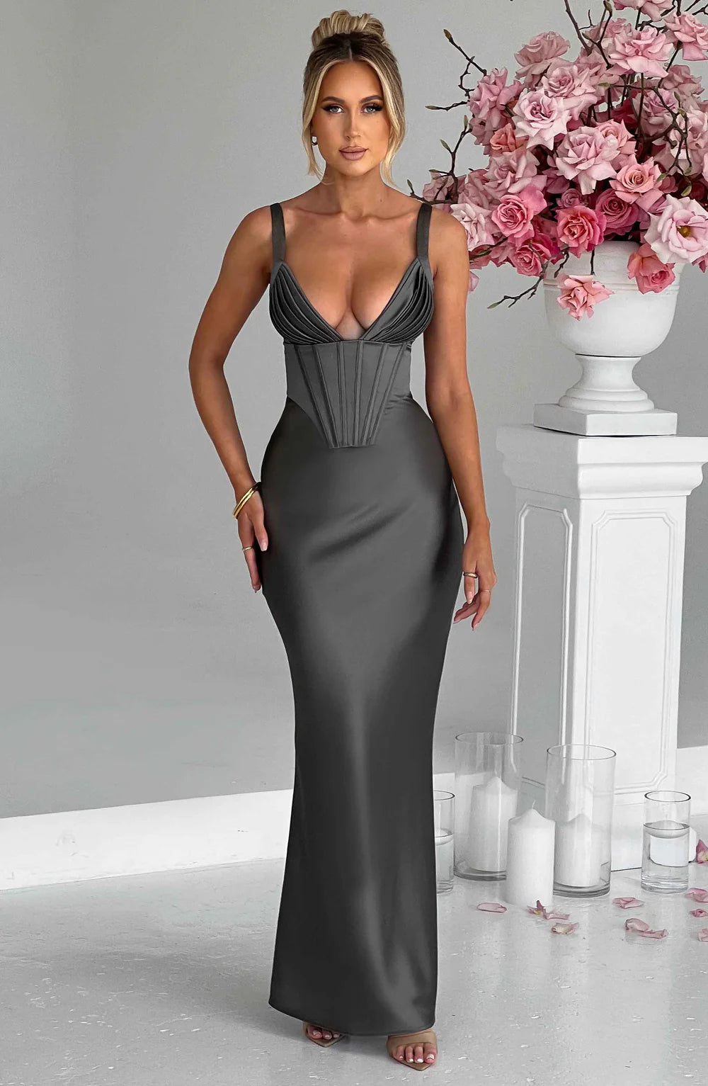 ALINA MAXI DRESS – CHARCOAL