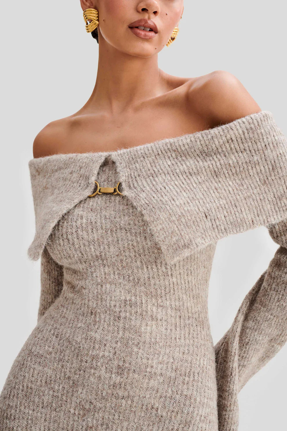 Talia Off-Shoulder Knit Dress - Beige