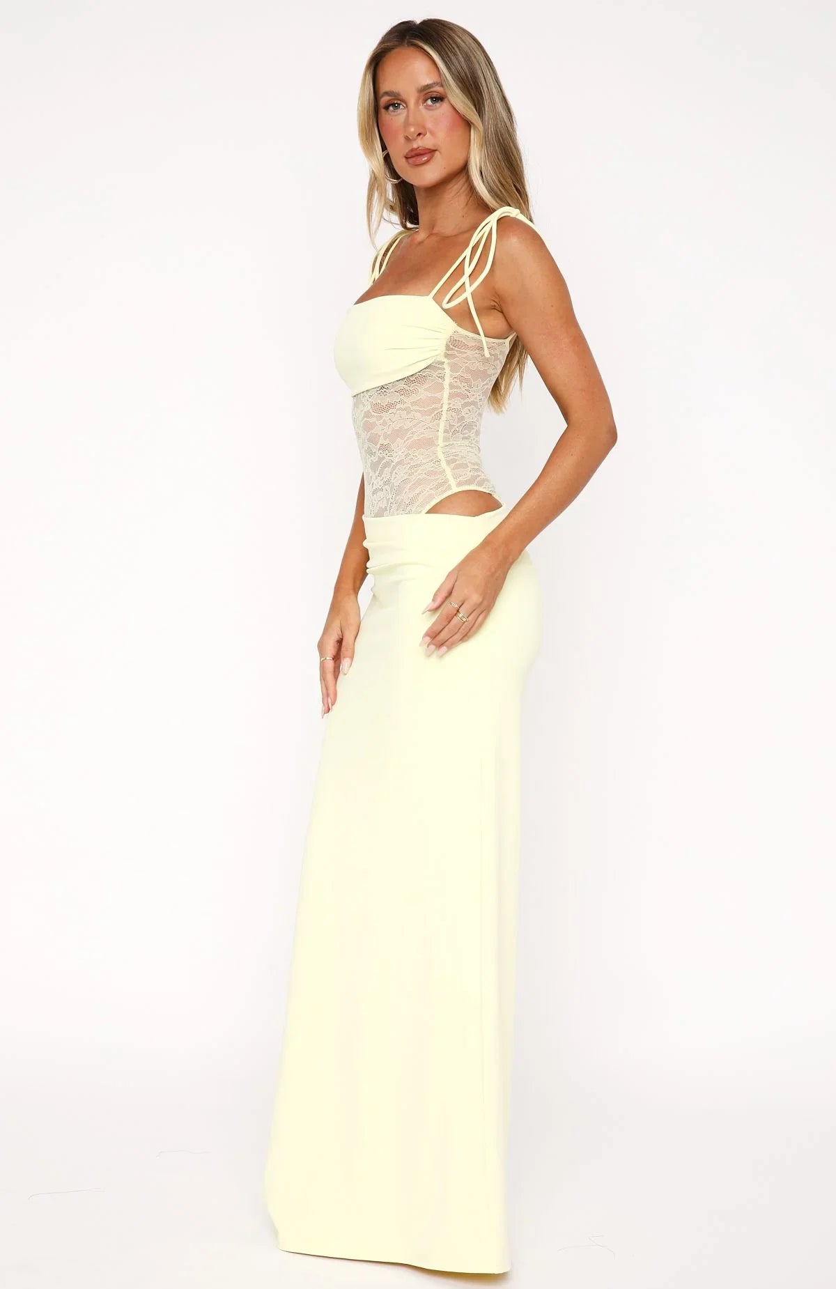 LACY MAXI DRESS - LEMON